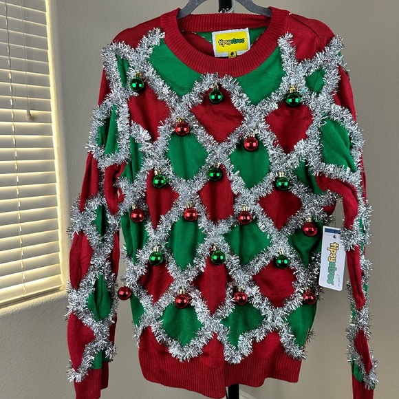 Tipsy Elves Green Men’s Tacky Tinsel Ugly Christmas Sweater Size‎ Large - Picture 4 of 12